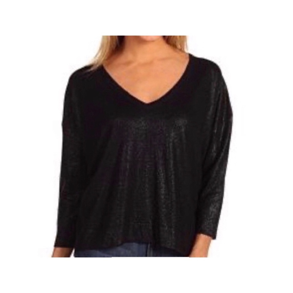 Joie Metallic Cropped Sweater Black Sz XS